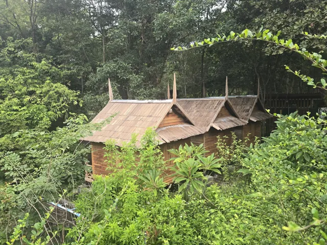 ເຮືອນໄມ້ນ້ອຍລຽງລາຍທ່າມກາງທຳມະຊາດອັນຮົ່ມເຢັນ.